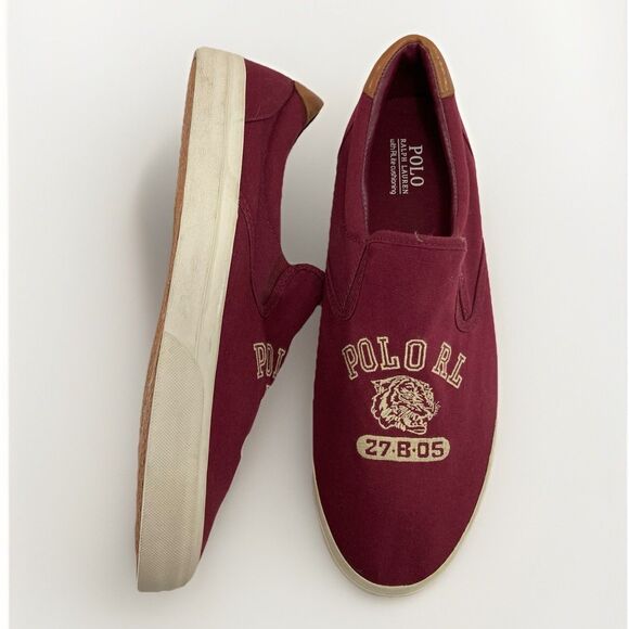 Ralph Lauren Other - Polo Ralph Lauren Shoes Men’s 14D Maroon Slip-On Tiger Thompson Sneaker Preppy